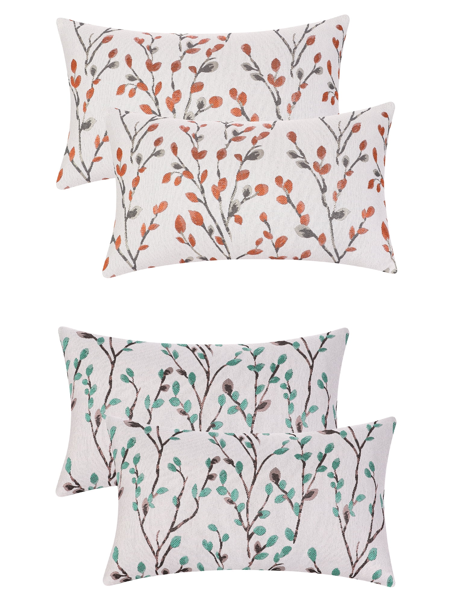 Unique Bargains Set of 4 Floral Pattern Throw Pillow Cover Home Decor Pillowcases for Sofa Orange Flower/Green Flower 12" x 20"