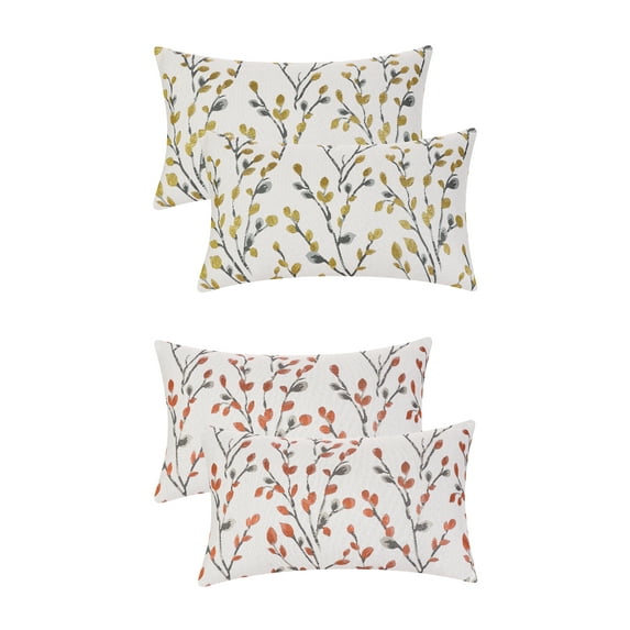 Unique Bargains Set of 4 Floral Pattern Throw Pillow Cover Home Decor Pillowcases for Sofa Orange Flower/Yellow Flower 12" x 20"