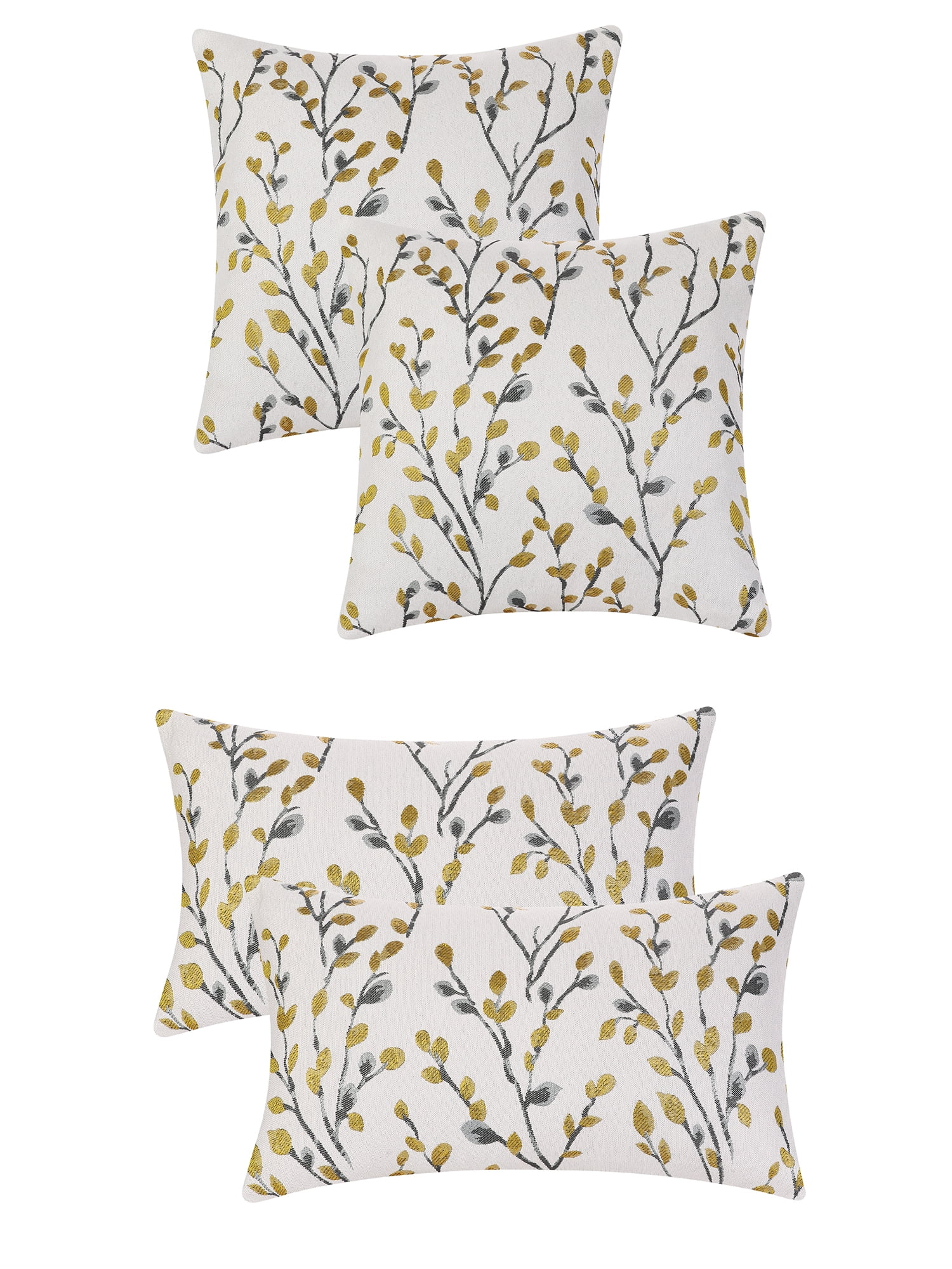 Unique Bargains Set of 4 Floral Pattern Throw Pillow Cover Home Decor Pillowcases for Sofa Yellow Flower 12" x 20"/18" x 18"