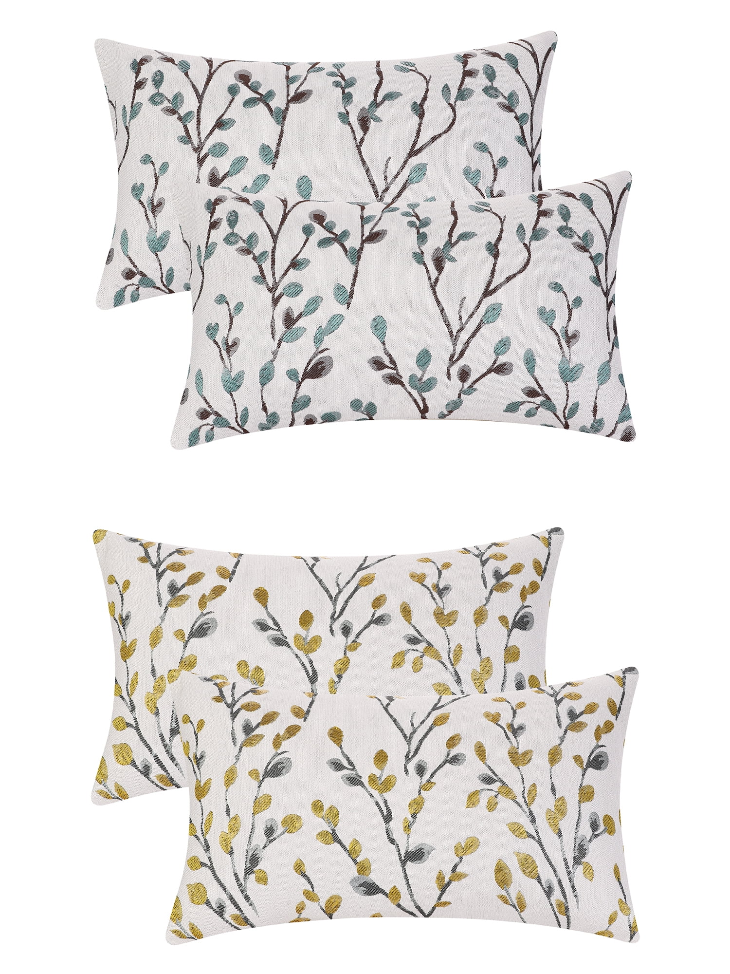 Unique Bargains Set of 4 Floral Pattern Throw Pillow Cover Home Decor Pillowcases for Sofa Yellow Flower/Blue Flower 12" x 20"
