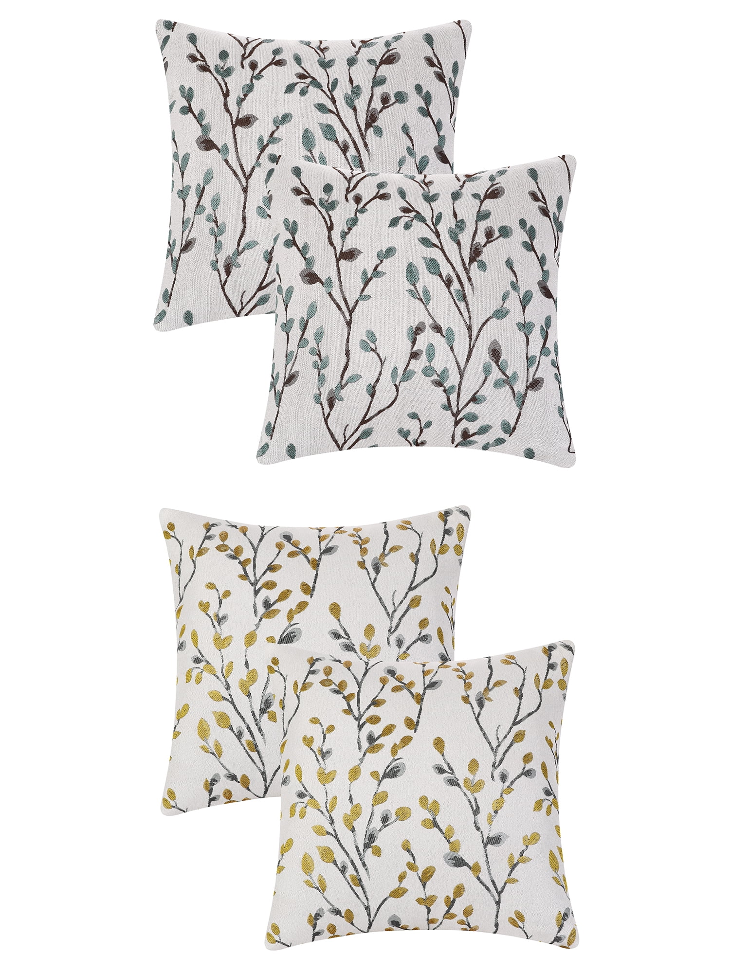 Unique Bargains Set of 4 Floral Pattern Throw Pillow Cover Home Decor Pillowcases for Sofa Yellow Flower/Blue Flower 18" x 18"