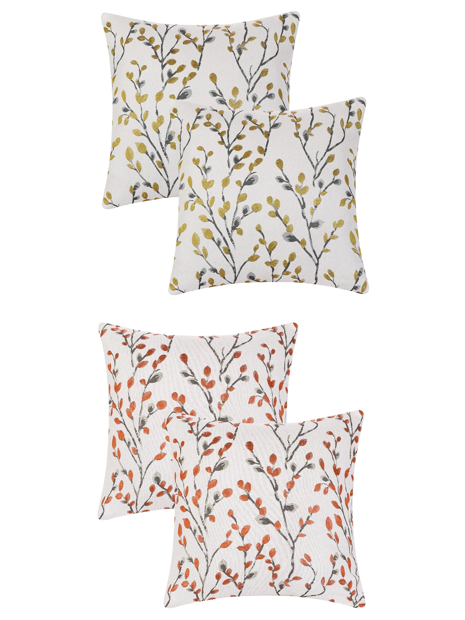 Unique Bargains Set of 4 Floral Pattern Throw Pillow Cover Home Decor Pillowcases for Sofa Yellow Flower/Orange Flower 18" x 18"