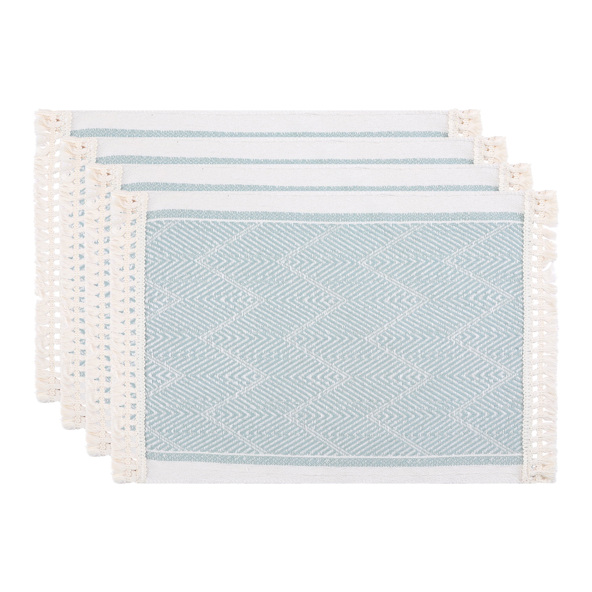 Unique Bargains Set of 4 Linen Farmhouse Placemats Green 17.7x13.8inch