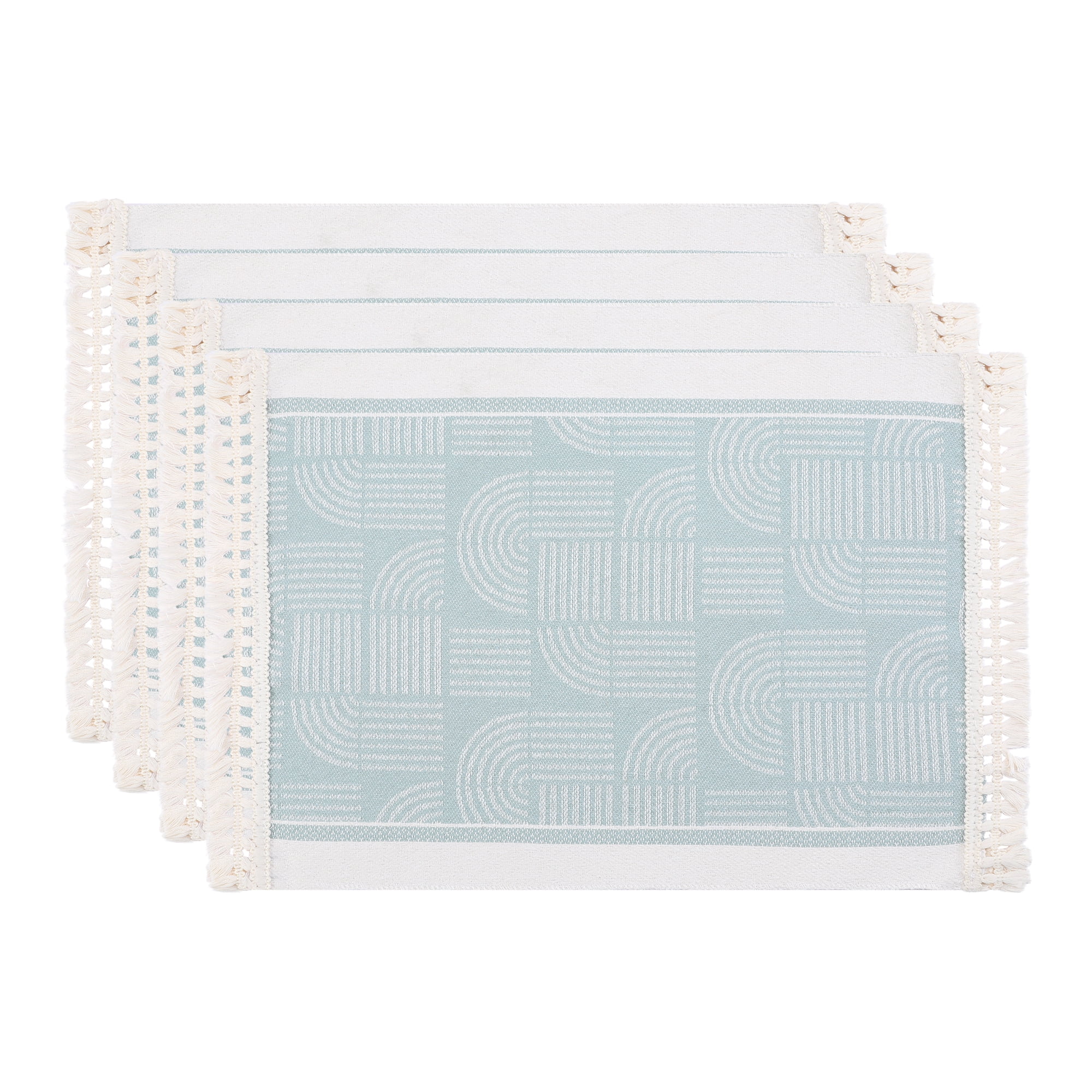 Unique Bargains Set of 4 Linen Farmhouse Placemats Green/White 17.7x13.8inch