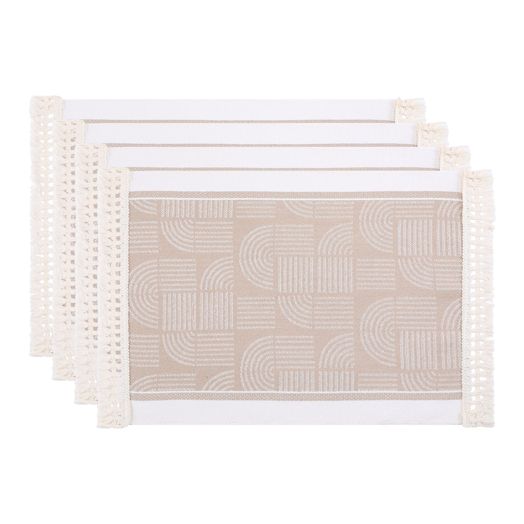 Unique Bargains Set of 4 Linen Farmhouse Placemats Light Brown 17.7x13.8inch