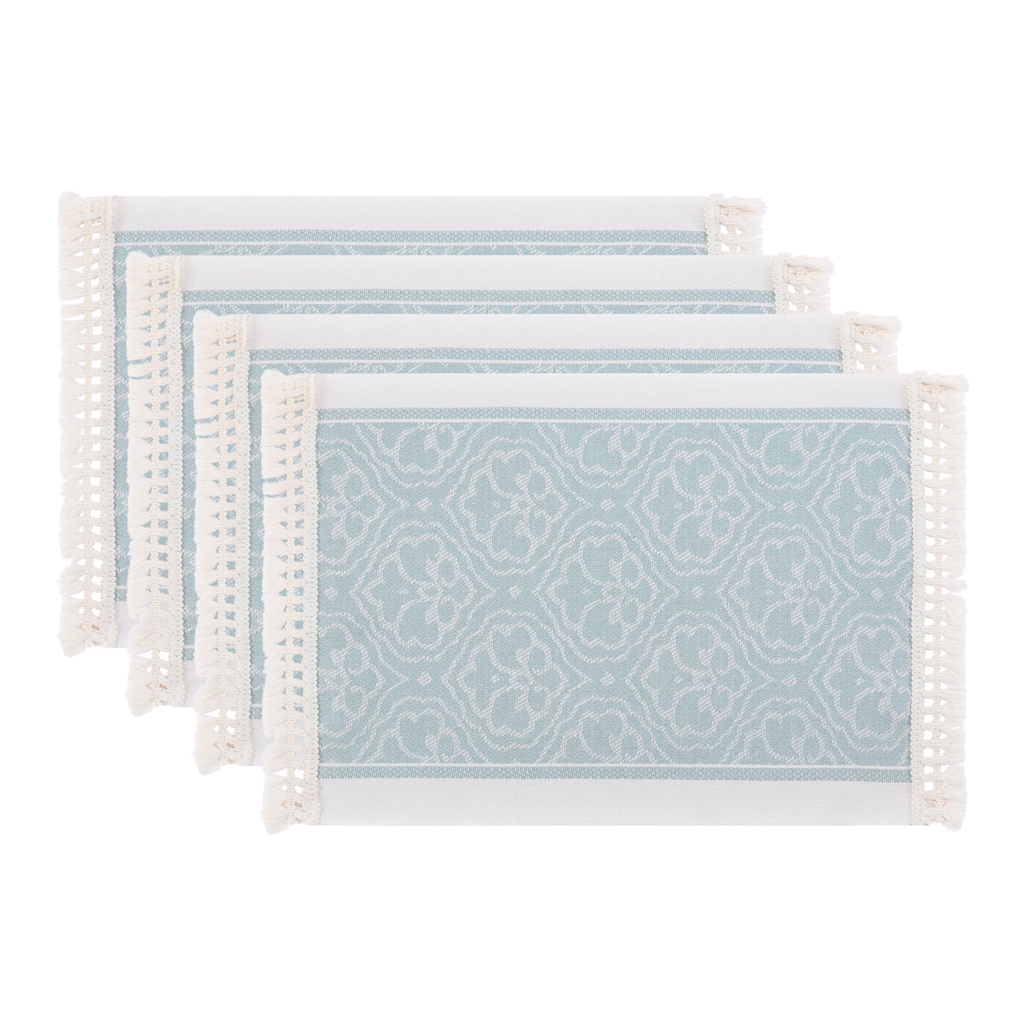 Unique Bargains Set of 4 Linen Farmhouse Placemats Light Green 17.7x13.8inch