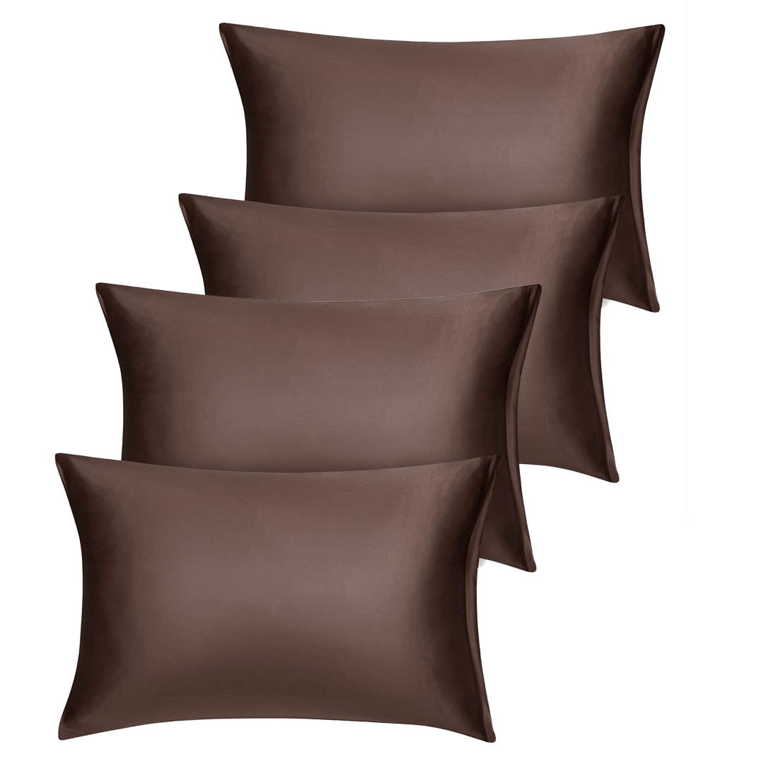 Unique Bargains Set of 4 Silky Satin Pillowcases Pillow Cover Brown Queen