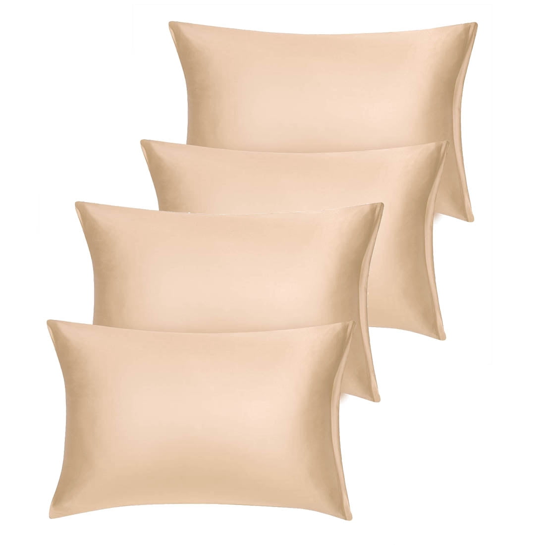 Unique Bargains Set of 4 Silky Satin Pillowcases Pillow Cover Champagne King