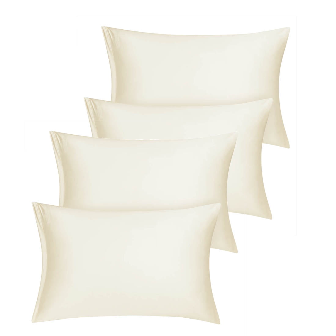 Unique Bargains Set of 4 Silky Satin Pillowcases Pillow Cover Cream Standard