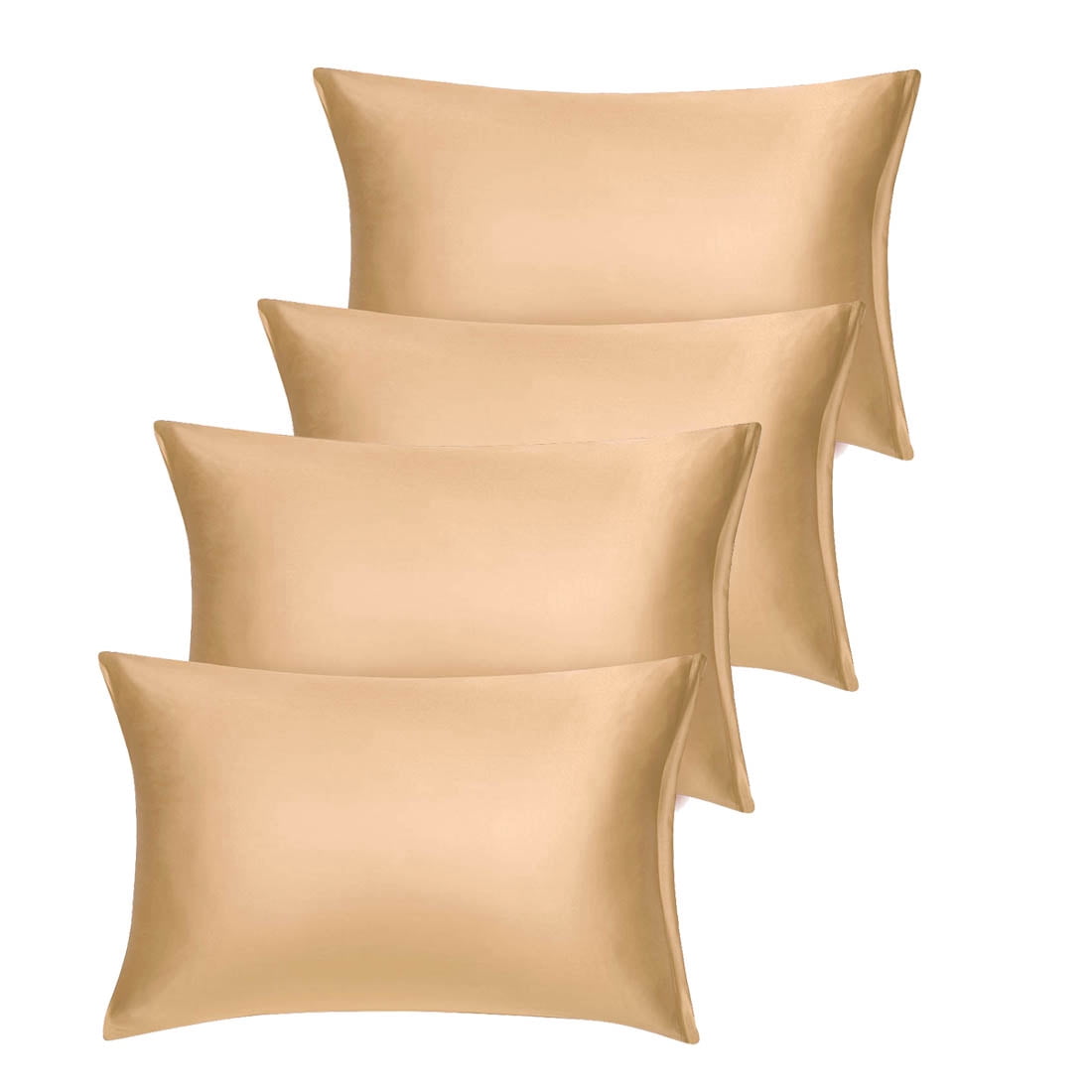 Unique Bargains Set of 4 Silky Satin Pillowcases Pillow Cover Gold Queen