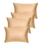 Unique Bargains Set of 4 Silky Satin Pillowcases Pillow Cover Gold Queen