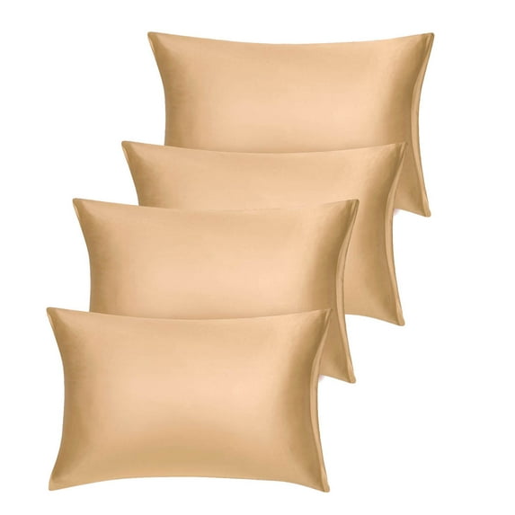 Unique Bargains Set of 4 Silky Satin Pillowcases Pillow Cover Gold Travel