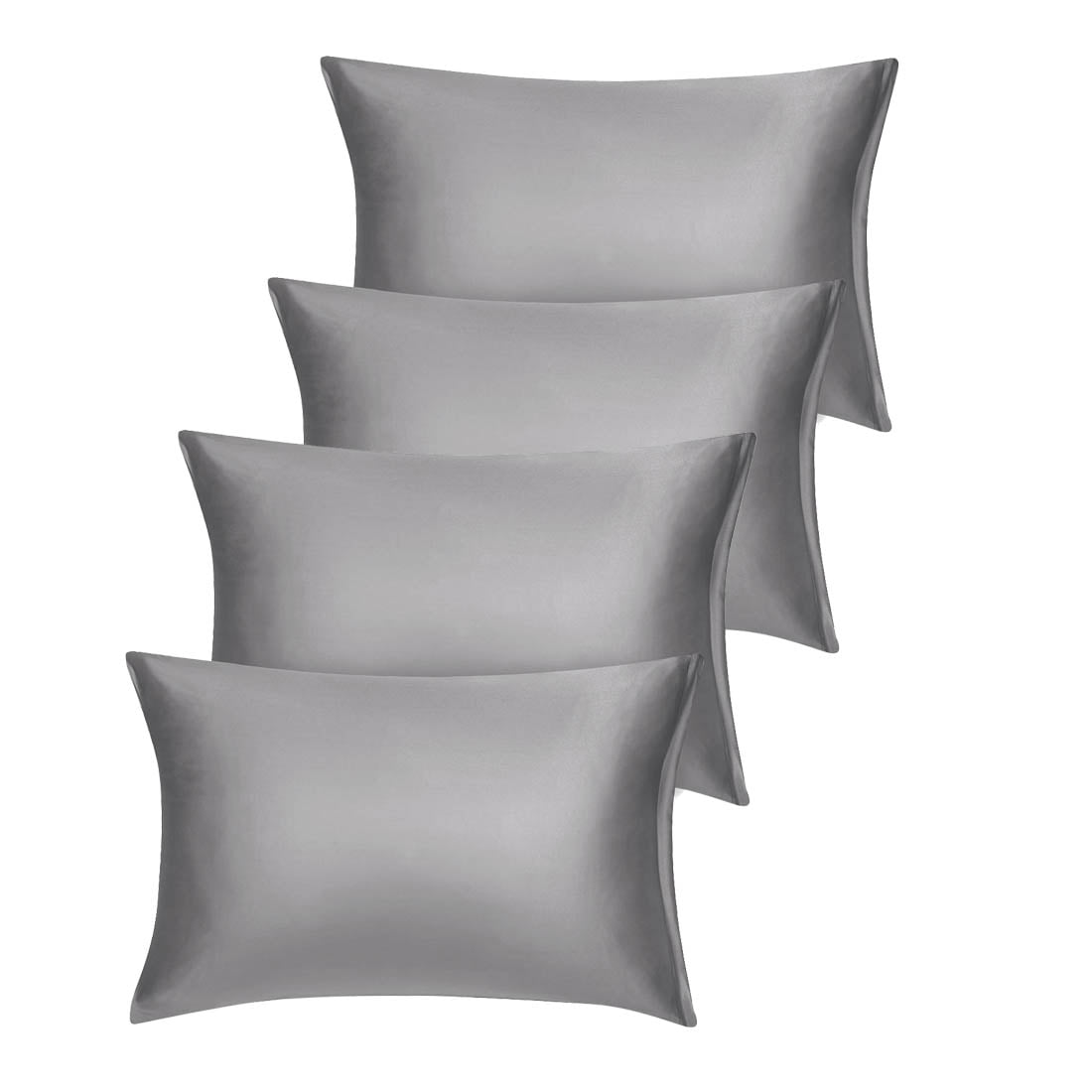 Unique Bargains Set of 4 Silky Satin Pillowcases Pillow Cover Grey Queen
