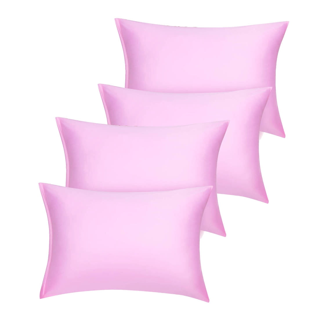 Unique Bargains Set of 4 Silky Satin Pillowcases Pillow Cover Pink King