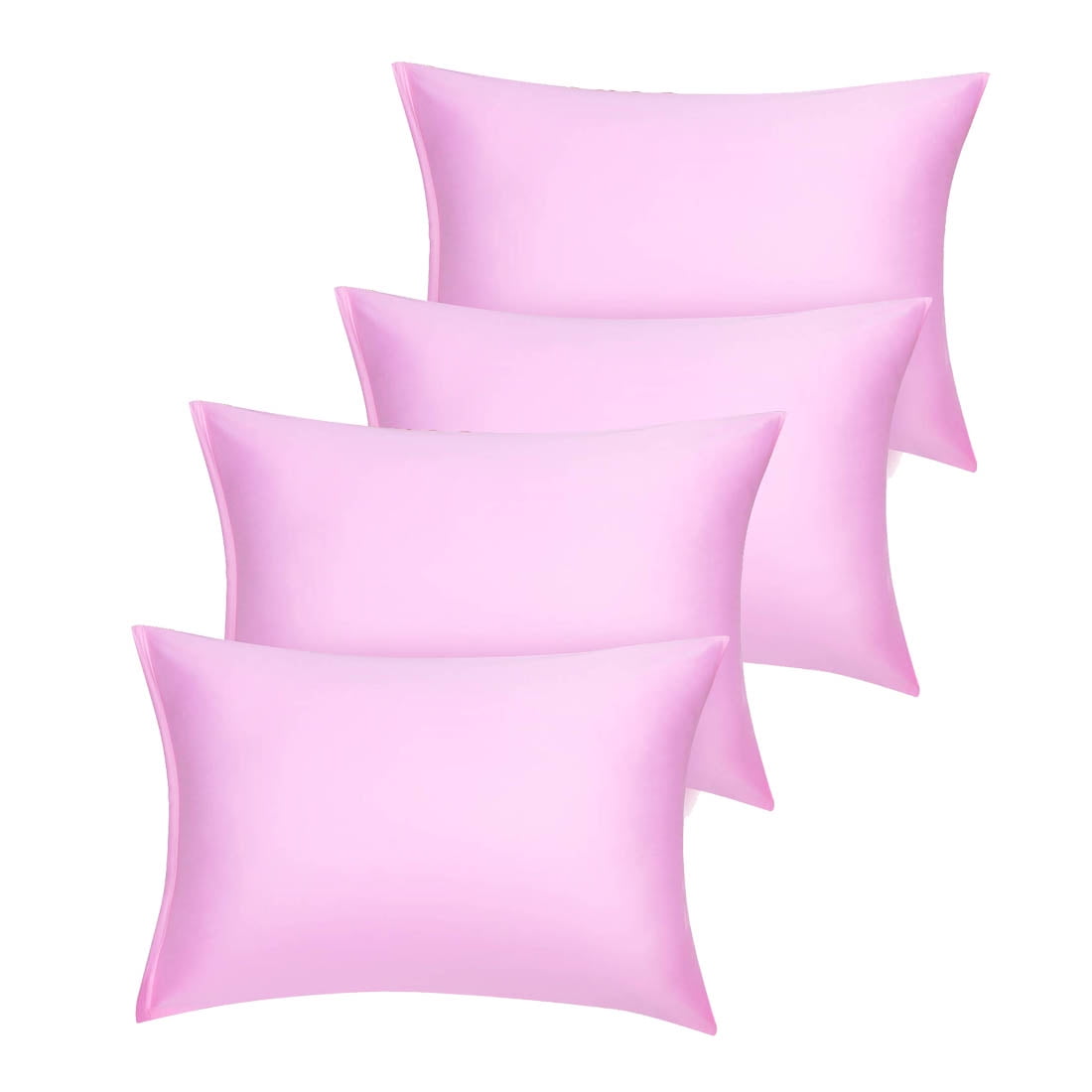 Unique Bargains Set of 4 Silky Satin Pillowcases Pillow Cover Pink Standard