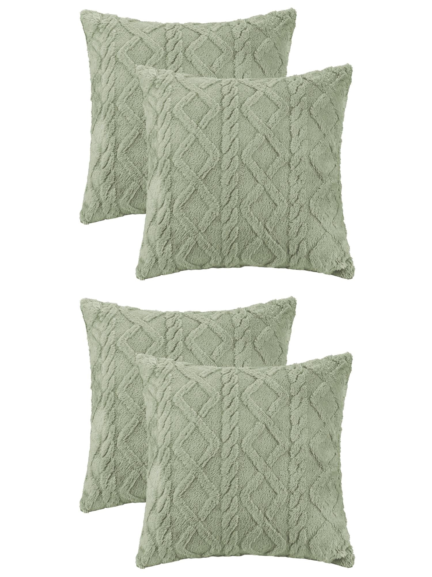 Unique Bargains Set of 4 Solid Striped Soft Sofa Throw Pillow Covers Home Decor Light Green 18" x 18"/20" x 20"