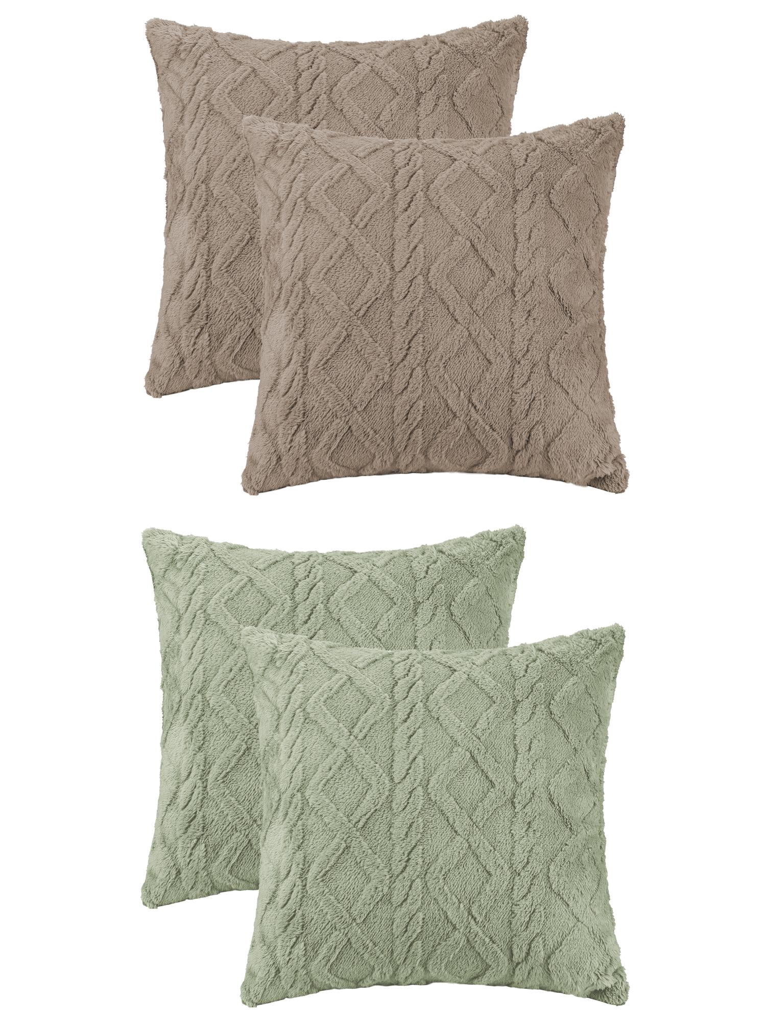 Unique Bargains Set of 4 Solid Striped Soft Sofa Throw Pillow Covers Home Decor Light Green/Camel 18" x 18"