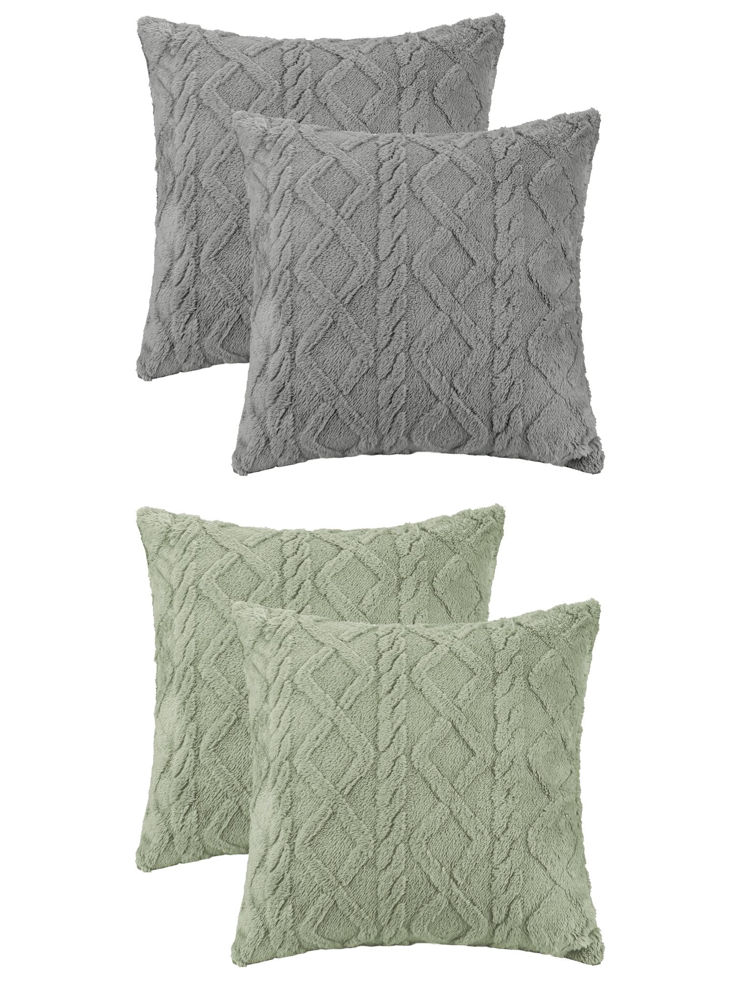 Unique Bargains Set of 4 Solid Striped Soft Sofa Throw Pillow Covers Home Decor Light Green/Light Gray 18" x 18"