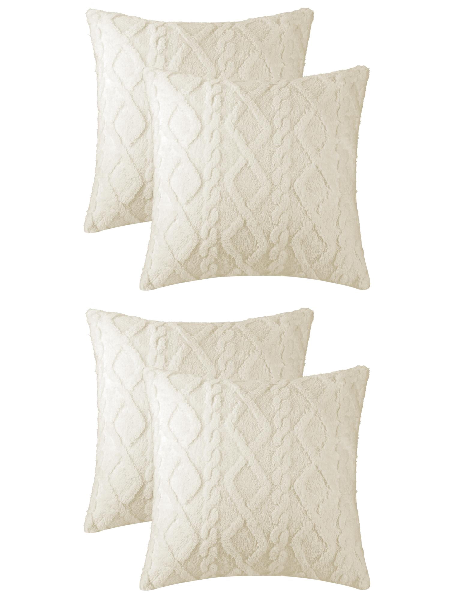 Unique Bargains Set of 4 Solid Striped Soft Sofa Throw Pillow Covers Home Decor White 18" x 18"/20" x 20"