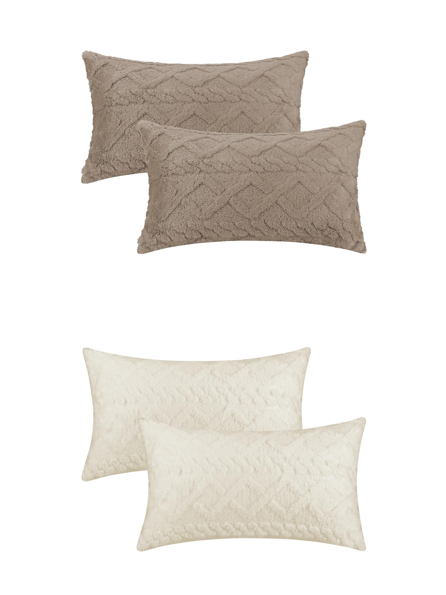 Unique Bargains Set of 4 Solid Striped Soft Sofa Throw Pillow Covers Home Decor White/Camel 12" x 20"