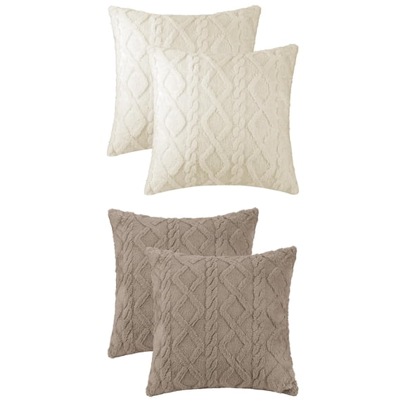 Unique Bargains Set of 4 Solid Striped Soft Sofa Throw Pillow Covers Home Decor White/Camel 20" x 20"