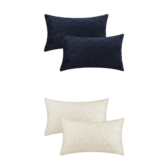Unique Bargains Set of 4 Solid Striped Soft Sofa Throw Pillow Covers Home Decor White/Dark Blue 12" x 20"