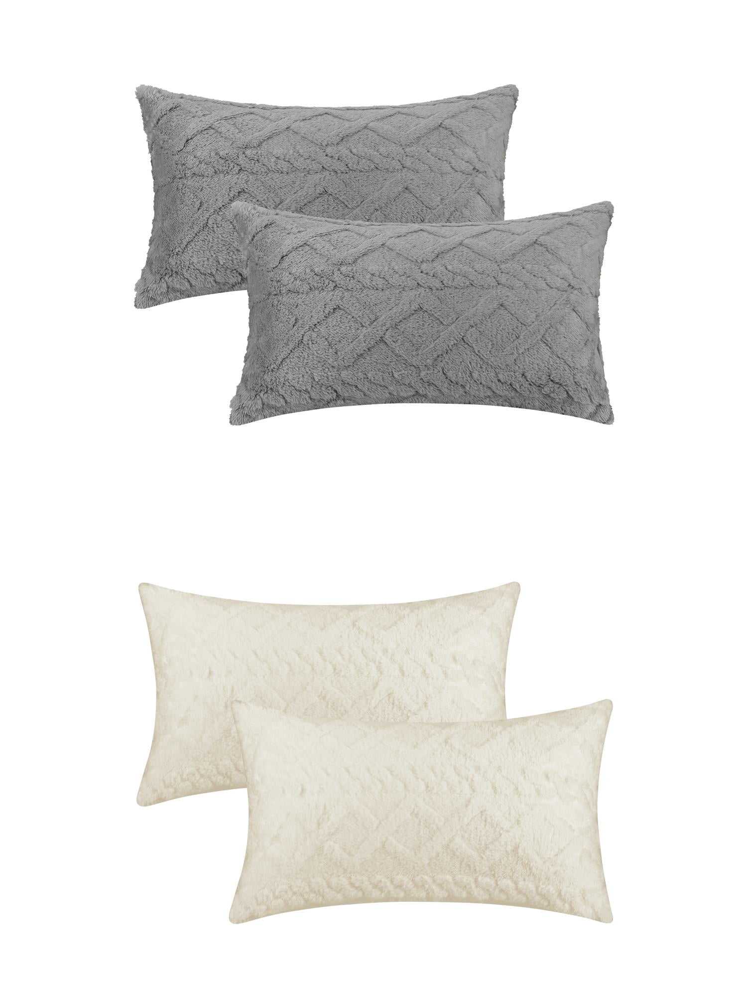 Unique Bargains Set of 4 Solid Striped Soft Sofa Throw Pillow Covers Home Decor White/Light Gray 12" x 20"