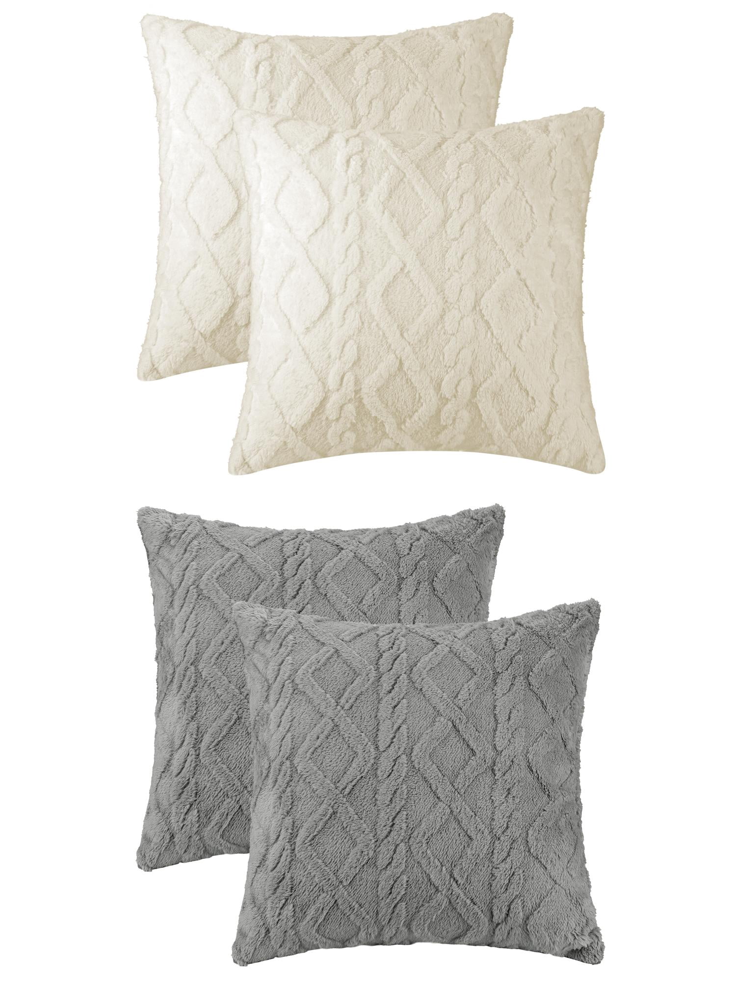 Unique Bargains Set of 4 Solid Striped Soft Sofa Throw Pillow Covers Home Decor White/Light Gray 18" x 18"