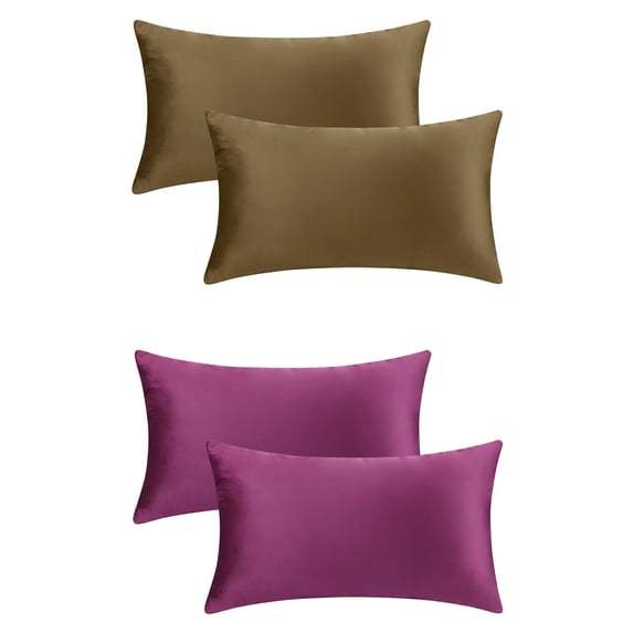 Unique Bargains Set of 4 Solid Velvet Pillowcases Modern Decorative Throw Pillow Covers Brown/Purple 12" x 20"