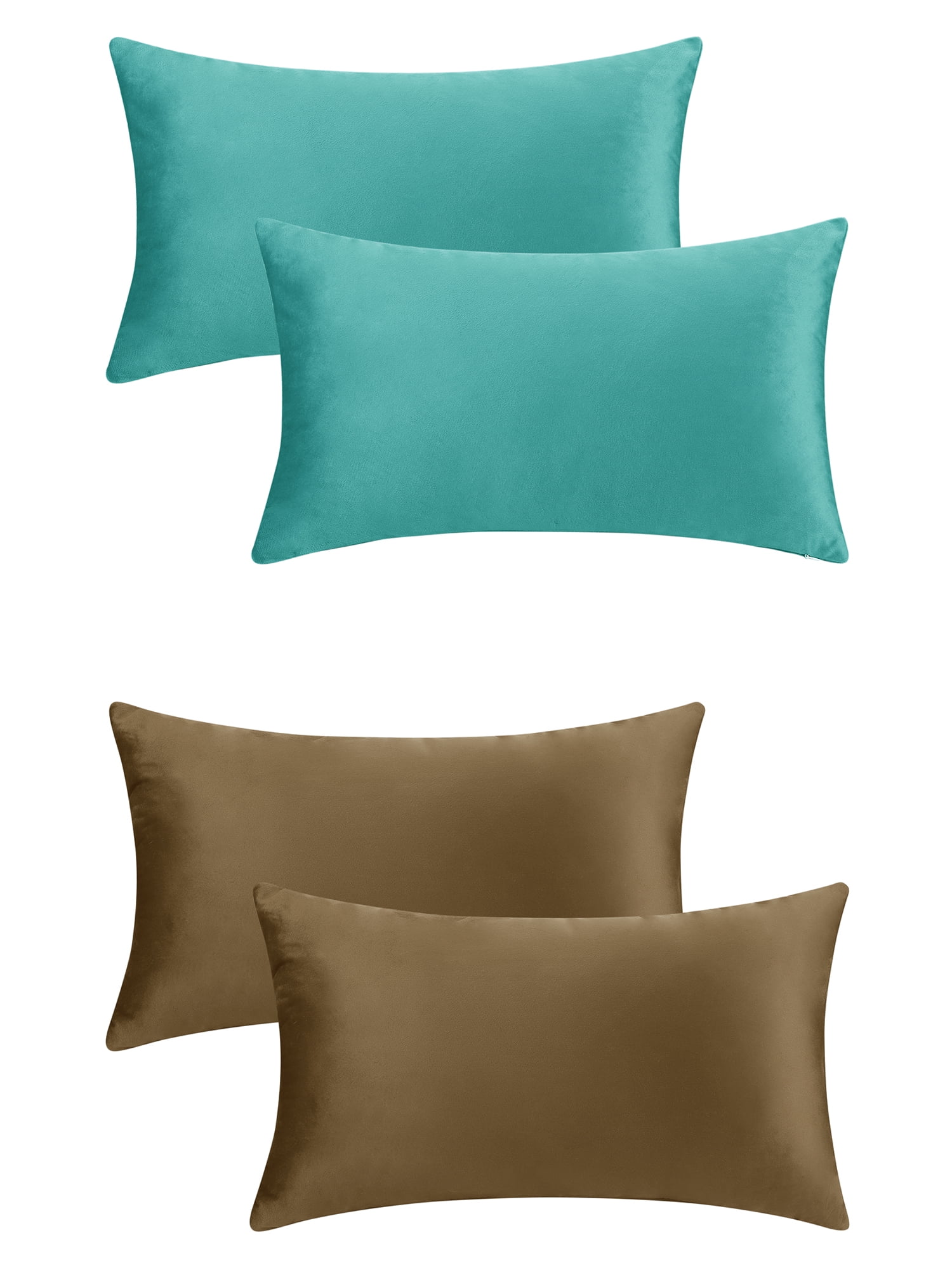 Unique Bargains Set of 4 Solid Velvet Pillowcases Modern Decorative Throw Pillow Covers Light Blue/Brown 12" x 20"