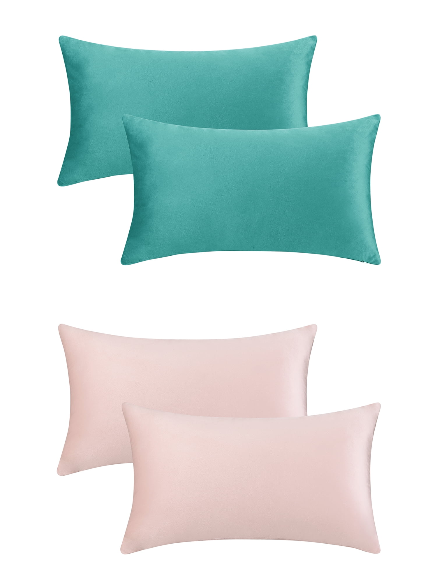 Unique Bargains Set of 4 Solid Velvet Pillowcases Modern Decorative Throw Pillow Covers Light Blue/Pink 12" x 20"