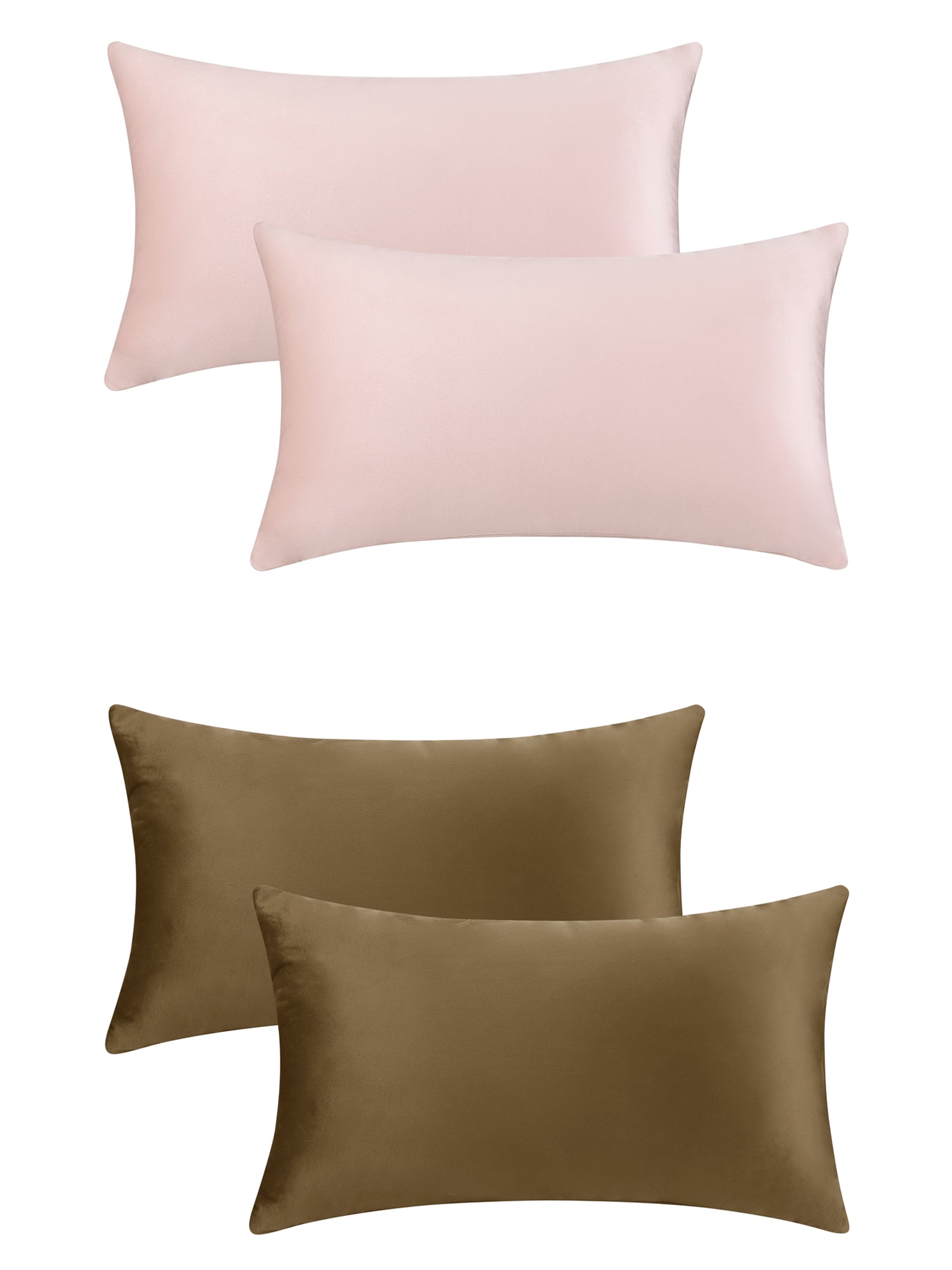 Unique Bargains Set of 4 Solid Velvet Pillowcases Modern Decorative Throw Pillow Covers Pink/Brown 12" x 20"