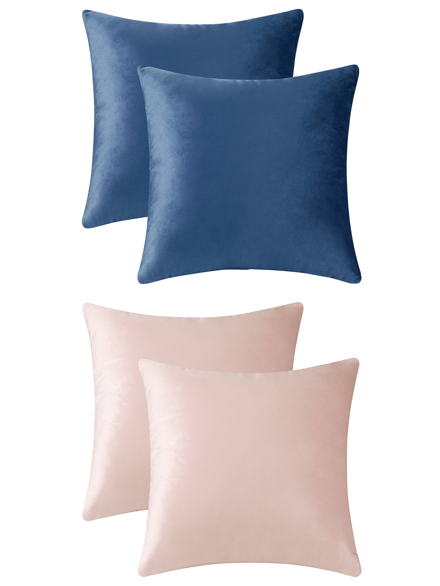 Unique Bargains Set of 4 Solid Velvet Pillowcases Modern Decorative Throw Pillow Covers Royal Blue/Pink 16" x 16"