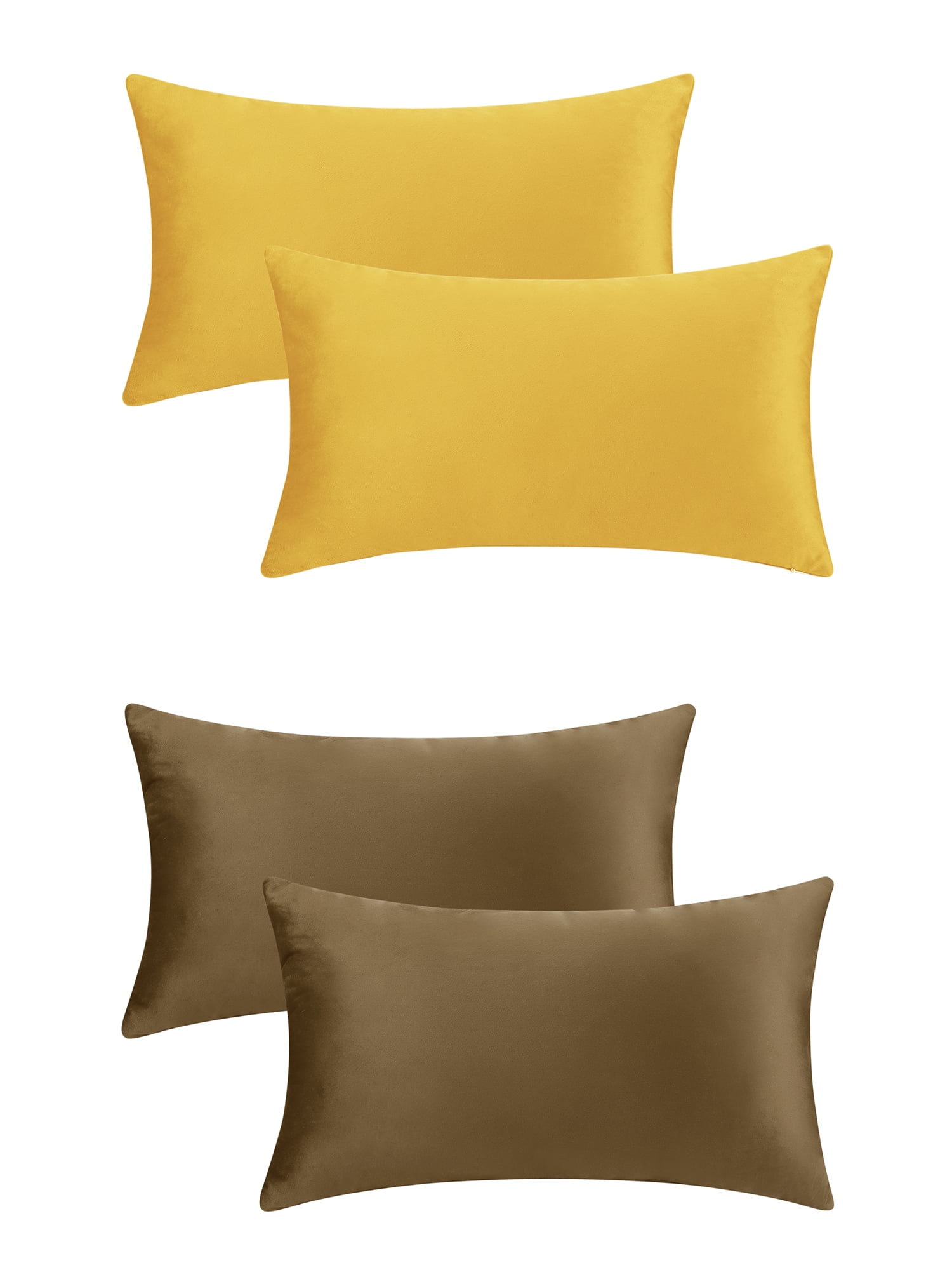 Unique Bargains Set of 4 Solid Velvet Pillowcases Modern Decorative Throw Pillow Covers Yellow/Brown 12" x 20"