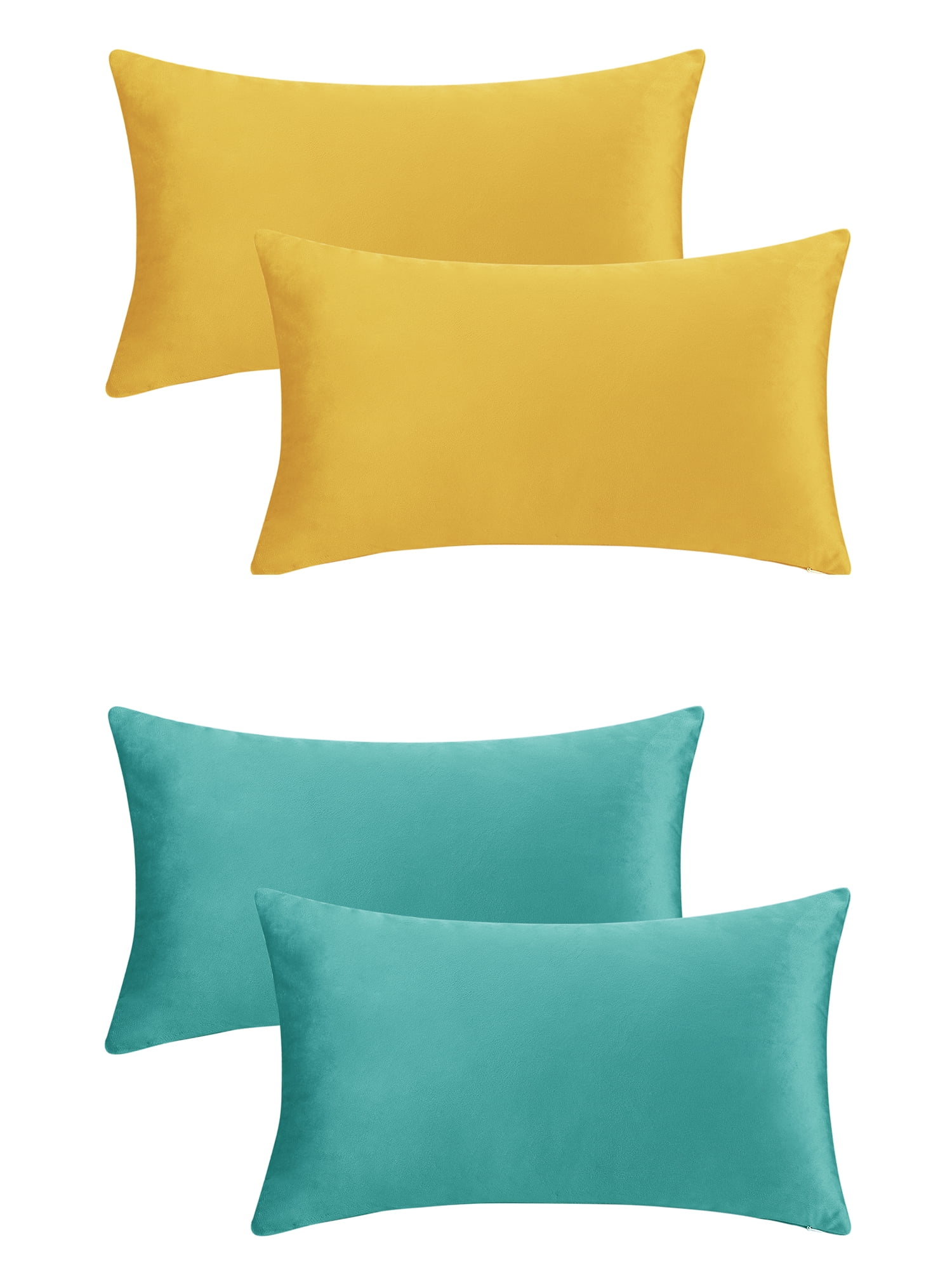 Unique Bargains Set of 4 Solid Velvet Pillowcases Modern Decorative Throw Pillow Covers Yellow/Light Blue 12" x 20"