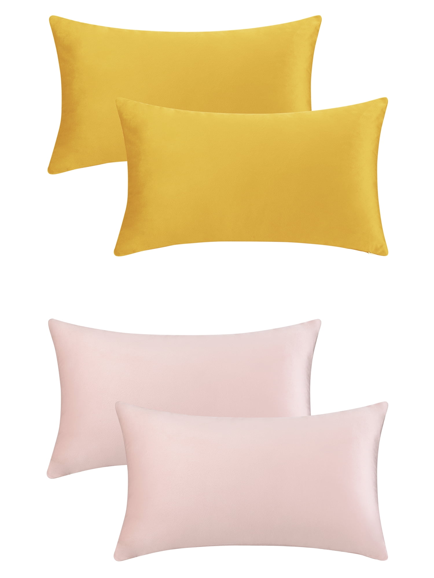Unique Bargains Set of 4 Solid Velvet Pillowcases Modern Decorative Throw Pillow Covers Yellow/Pink 12" x 20"