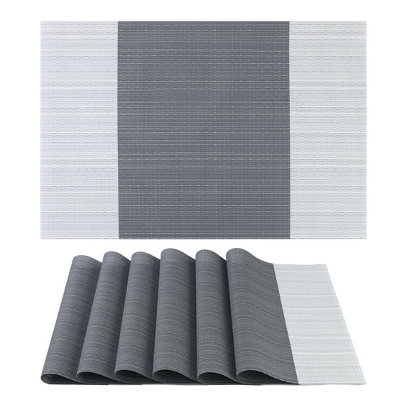 Unique Bargains Set of 6 Easy Clean Placemats for Kitchen Dining Table Decor Gray