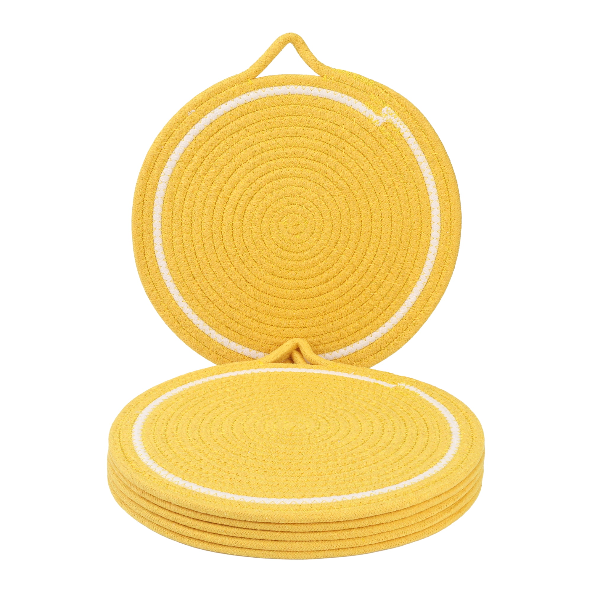 Unique Bargains Set of 6 Farmhouse Round Woven Placemats for Dining Table Decor Yellow