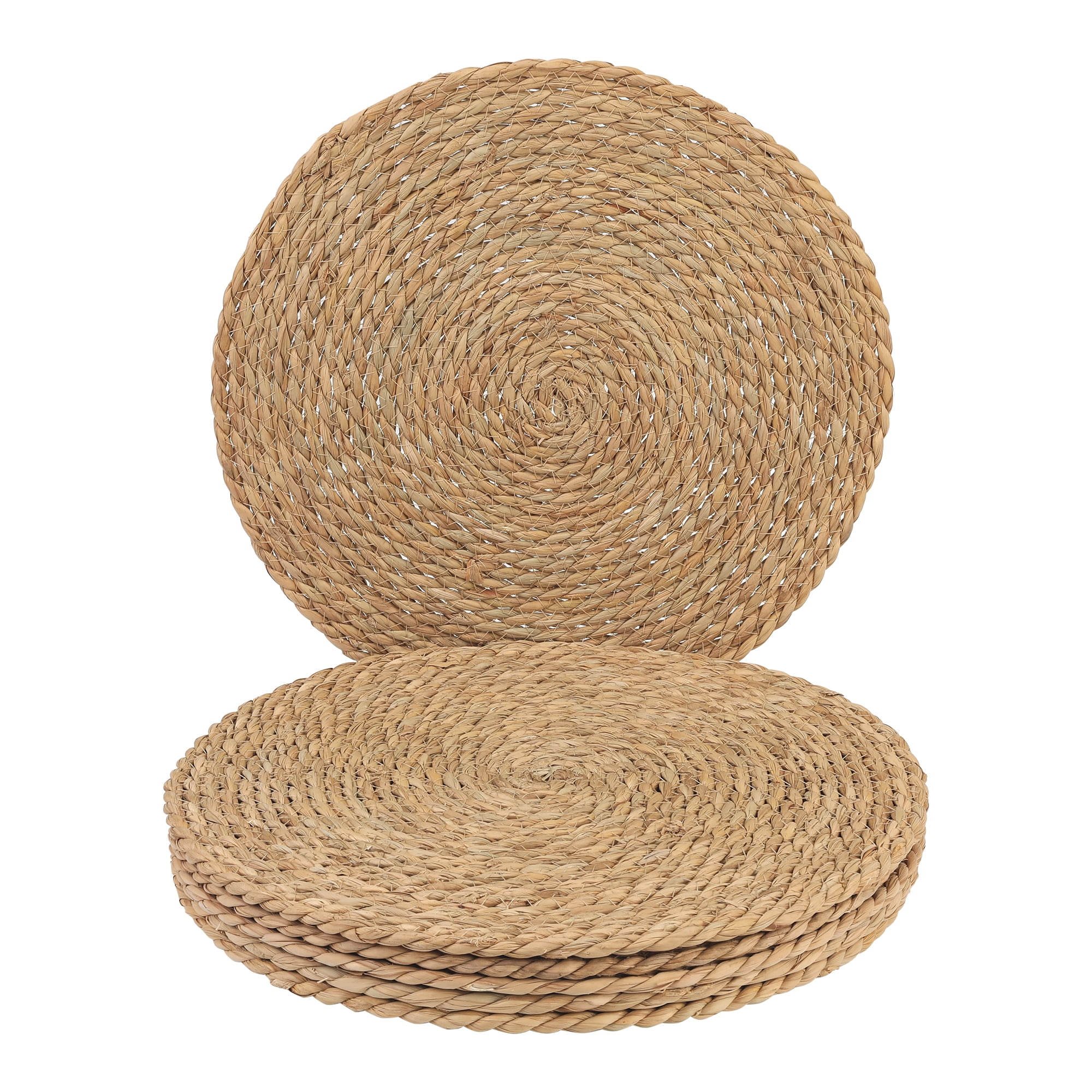 Unique Bargains Set of 6 Farmhouse Straw Woven Placemats Brown 13.8inch