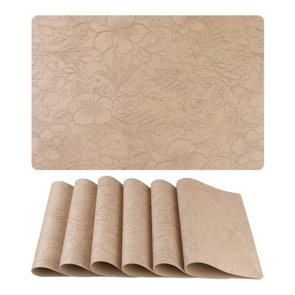 Unique Bargains Set of 6 Faux Leather Placemats for Kitchen Dining Table Decor Apricot
