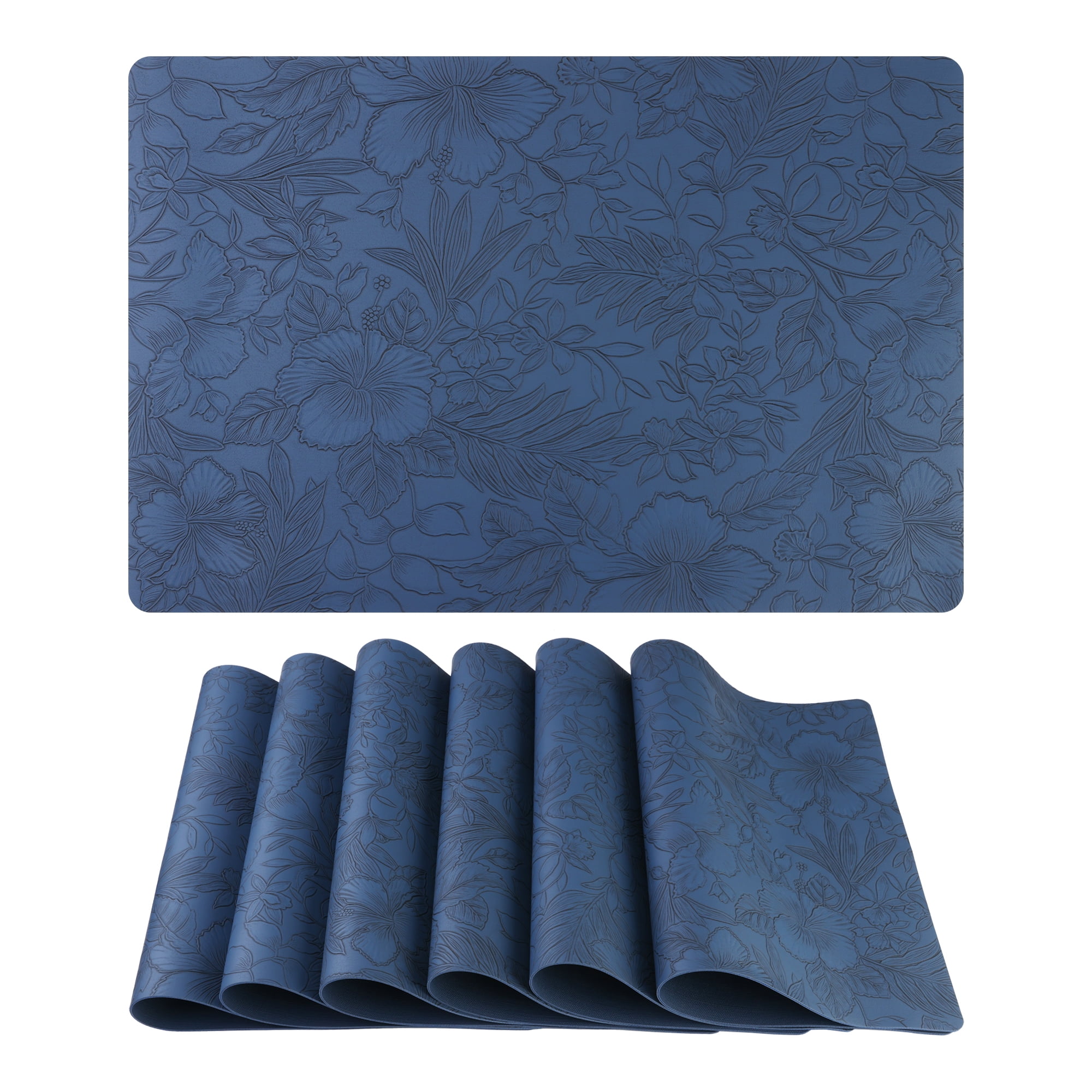 Unique Bargains Set of 6 Faux Leather Placemats for Kitchen Dining Table Decor Dark Blue