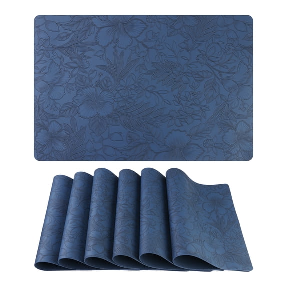 Unique Bargains Set of 6 Faux Leather Placemats for Kitchen Dining Table Decor Dark Blue
