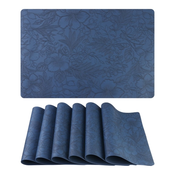 Unique Bargains Set of 6 Faux Leather Placemats for Kitchen Dining Table Decor Dark Blue