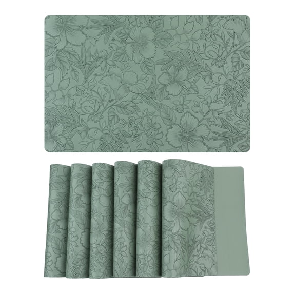 Unique Bargains Set of 6 Faux Leather Placemats for Kitchen Dining Table Decor Green
