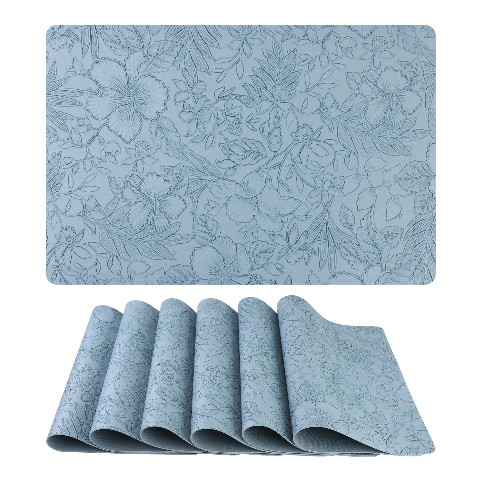 Unique Bargains Set of 6 Faux Leather Placemats for Kitchen Dining Table Decor Light Blue