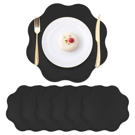 Unique Bargains Set of 6 Faux Leather Placemats for Kitchen Table Decor Black 15"x15"