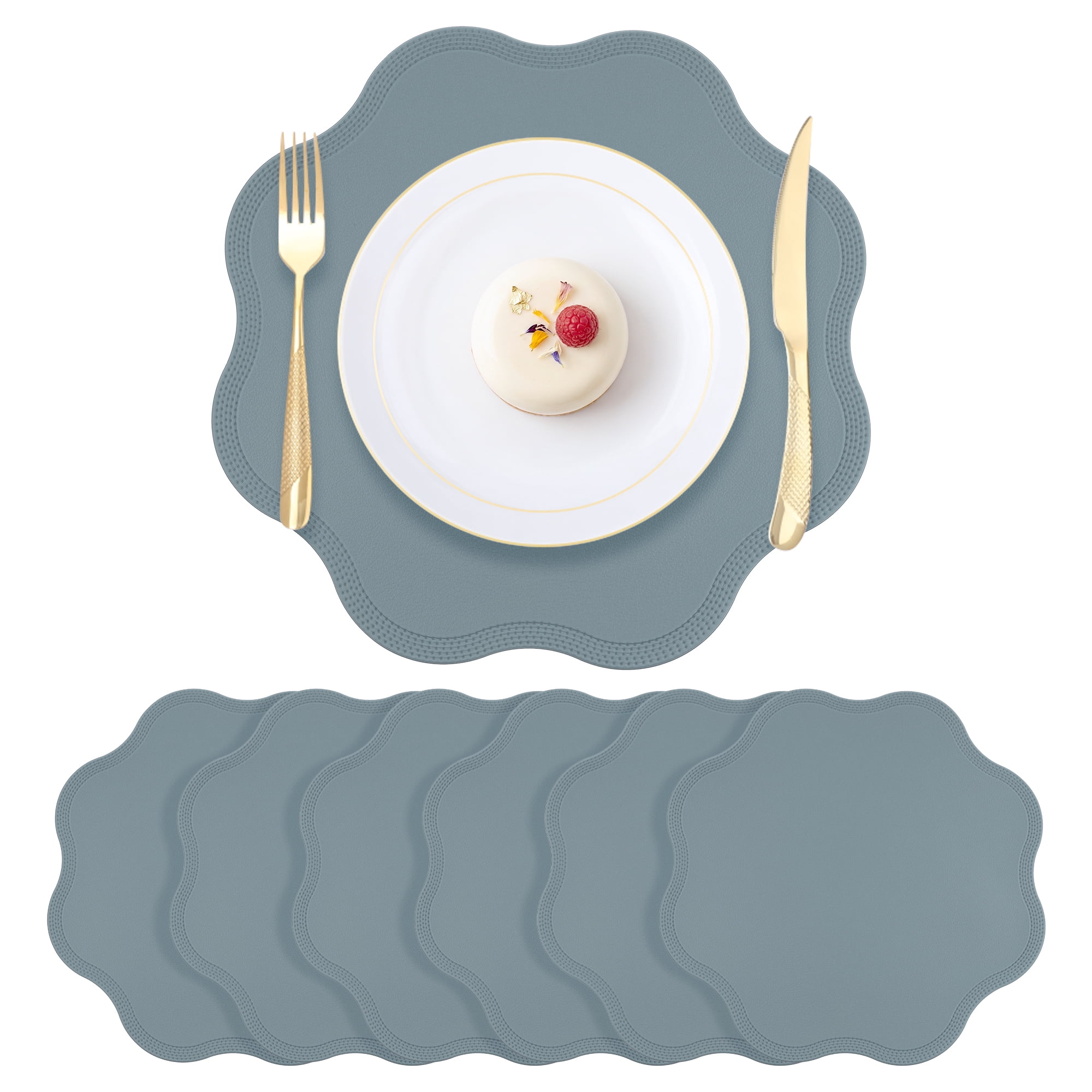 Unique Bargains Set of 6 Faux Leather Placemats for Kitchen Table Decor Blue 15"x15"