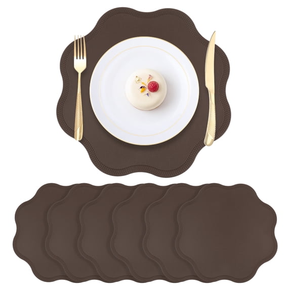 Unique Bargains Set of 6 Faux Leather Placemats for Kitchen Table Decor Brown 15"x15"