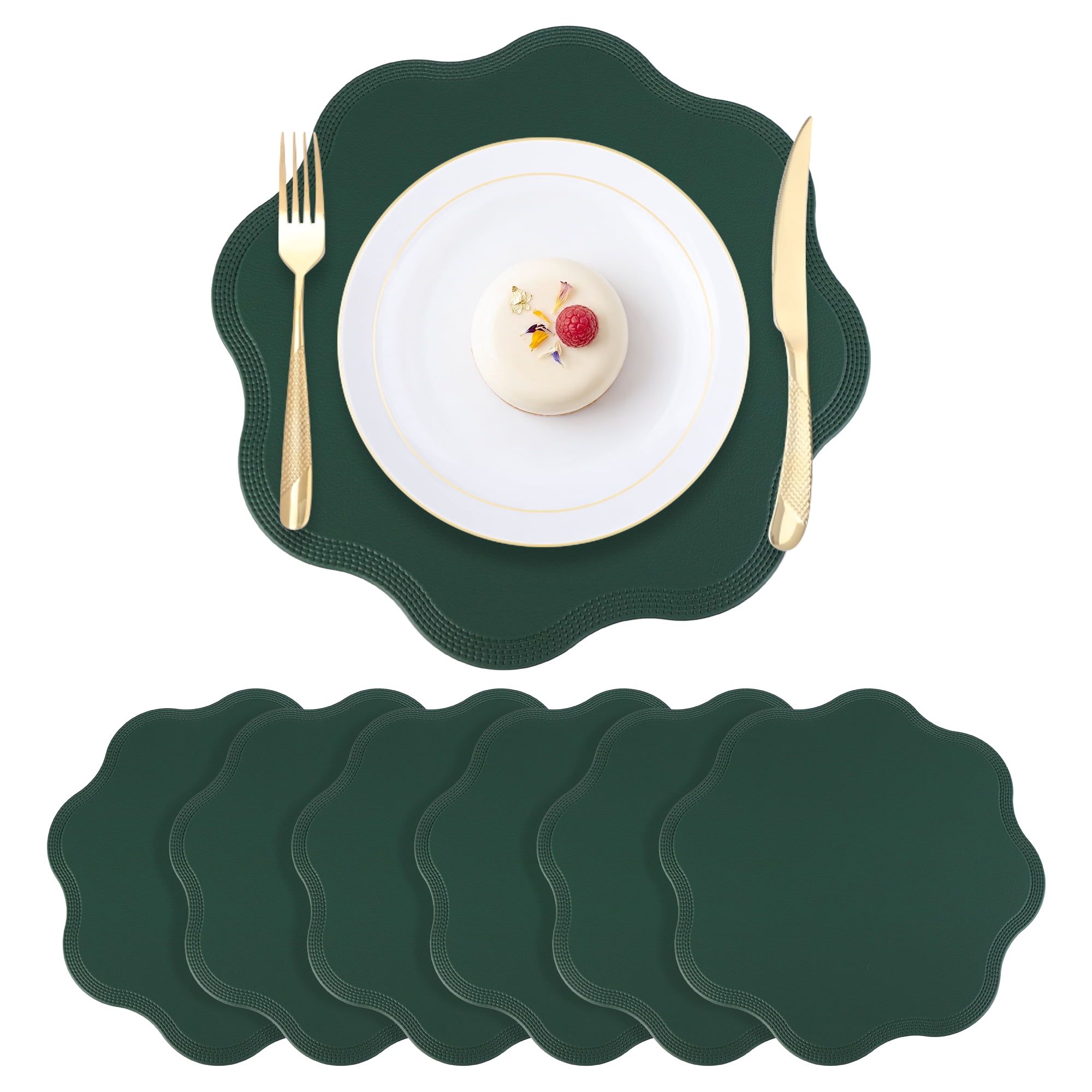 Unique Bargains Set of 6 Faux Leather Placemats for Kitchen Table Decor Green 15"x15"