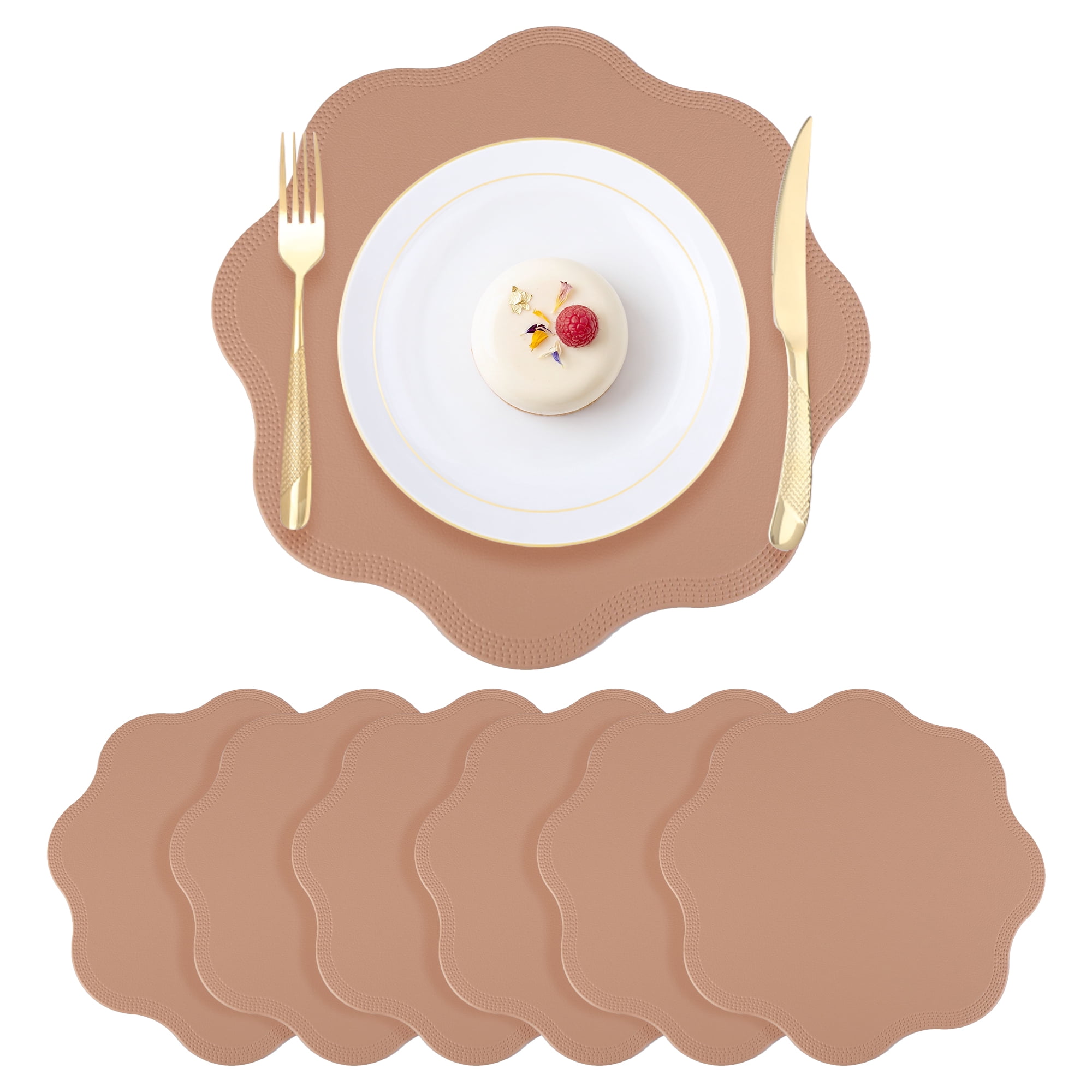 Unique Bargains Set of 6 Faux Leather Placemats for Kitchen Table Decor Pink 15"x15"